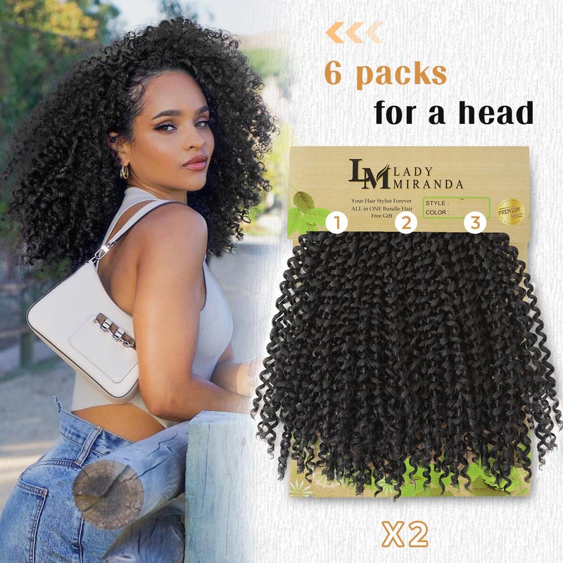 LADY MIRANDA Pure Color Afro kinky Curly Braiding Hair Extensions Jerry Curl Crochet Hair 3X Braid Hair Short Synthetic Hair Styles (Black) - Image 4